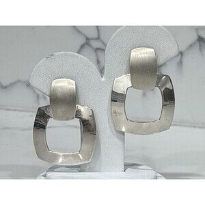 Richard Curley Navajo Sterling Silver Earrings Modernist Geometric Signed RCC